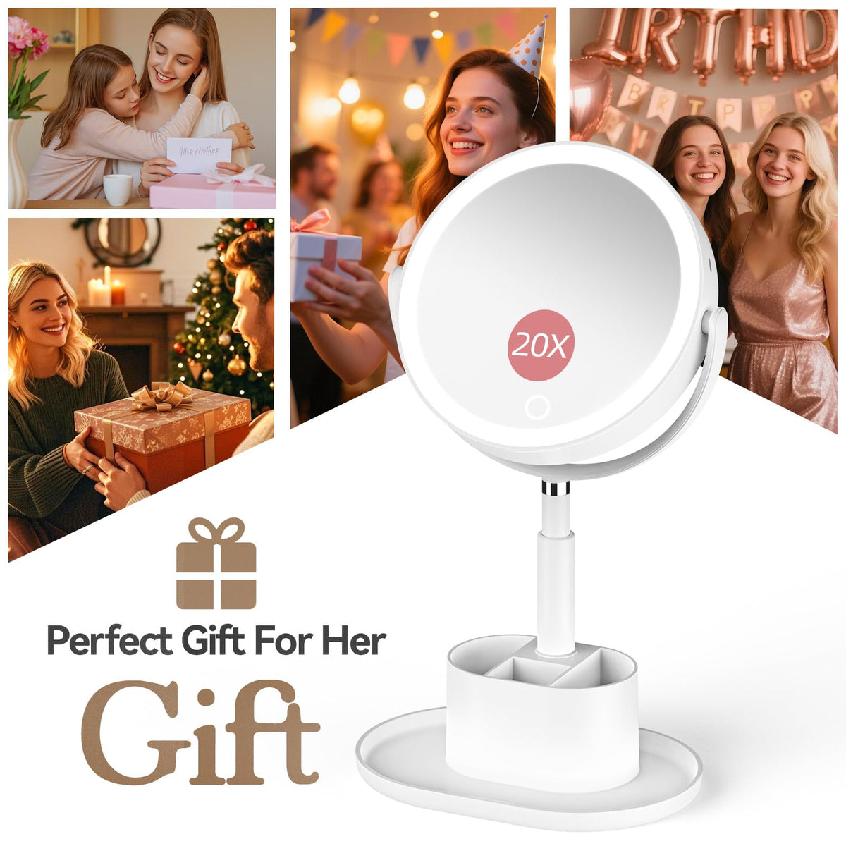 Shinowa gift-packaging mirror with lights for gifting.