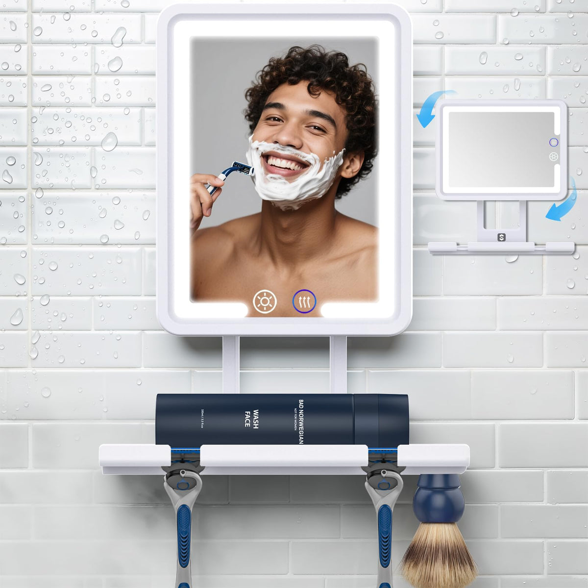Shinowa heated fogless shower mirror for precise shaving in steam