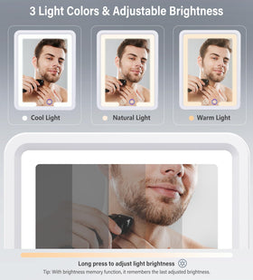 Shinowa lighted shower mirror offering three color modes for grooming