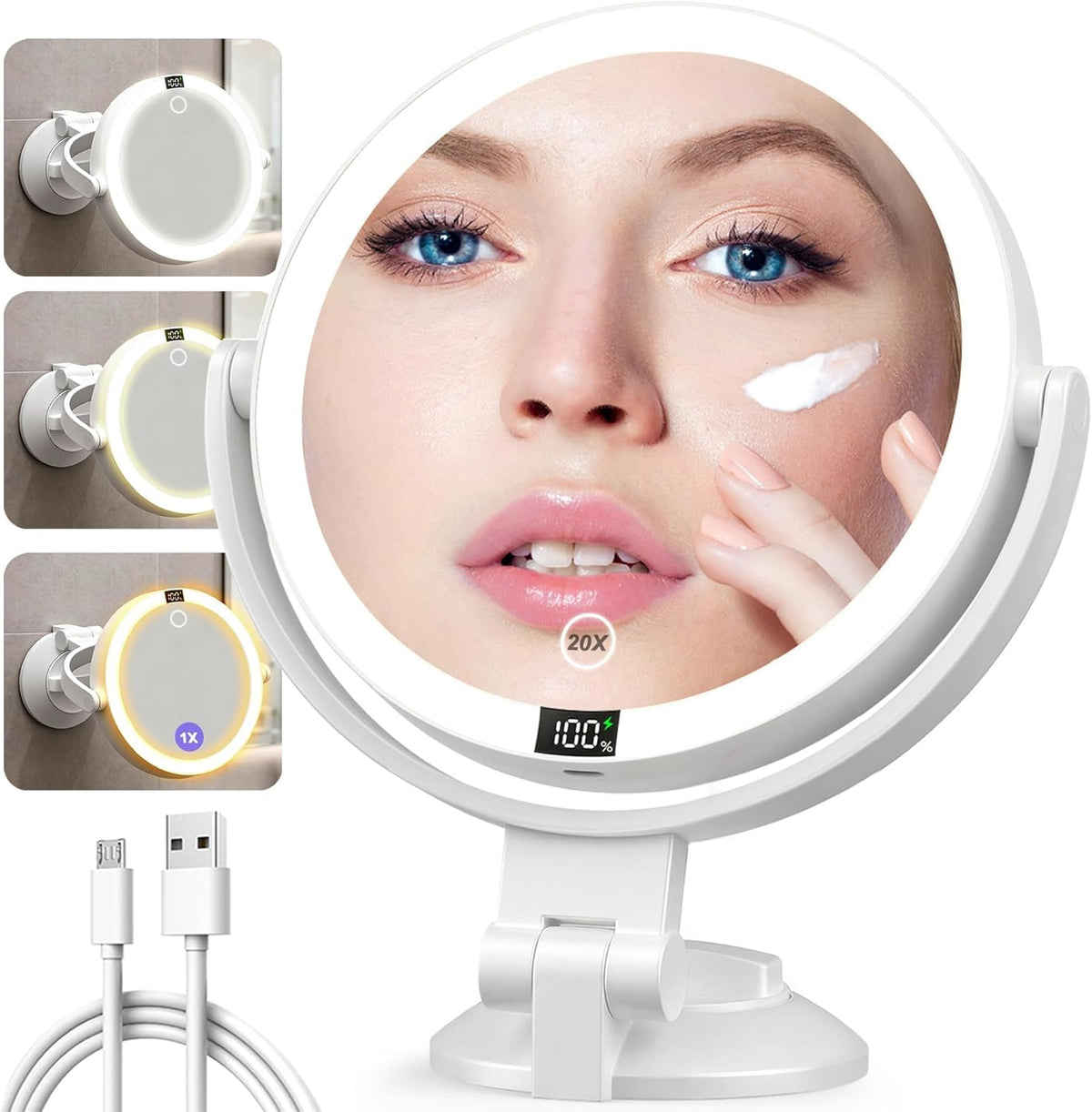 Shinowa makeup mirror with lights, 20x magnification for precise eye makeup