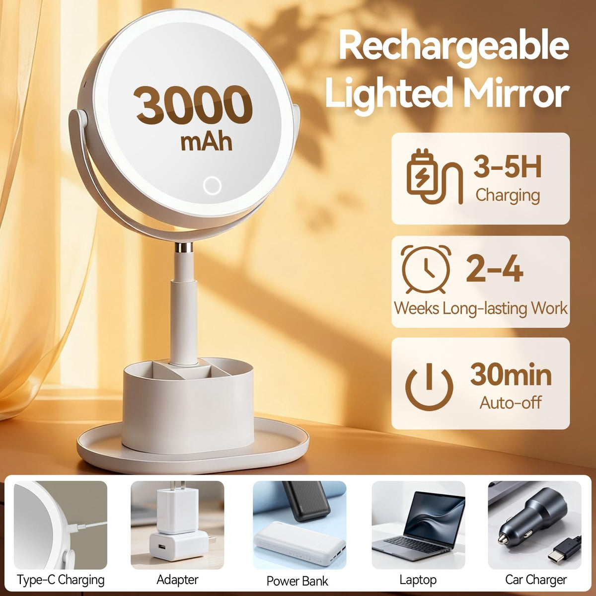 Shinowa mirror rotates 360 degrees for versatile viewing angles.