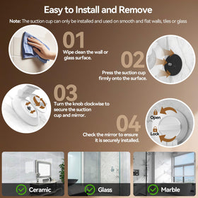 Shinowa suction-mount design secures the mirror on smooth surfaces without clutter