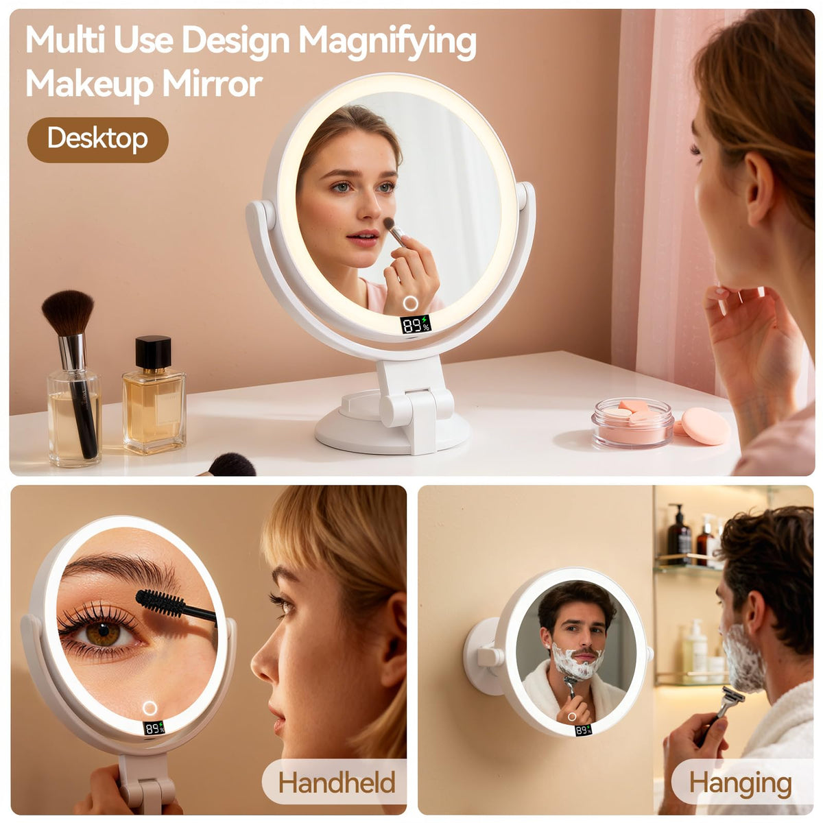 Shinowa travel-friendly mirror with detachable base for easy packing during trips