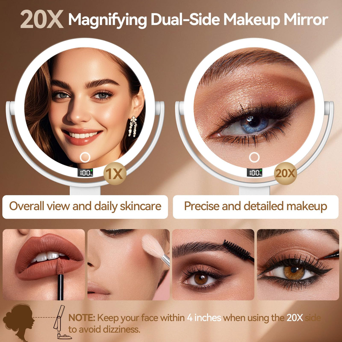 Shinowa wall-mounted lighted magnifying mirror with 360° rotation for flexible angles