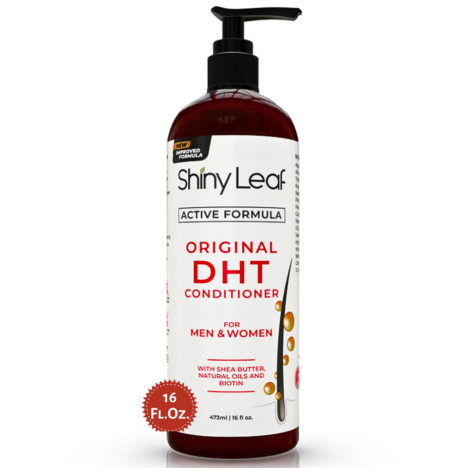 Shiny Leaf DHT Blocker Conditioner bottle for smoother, fuller hair
