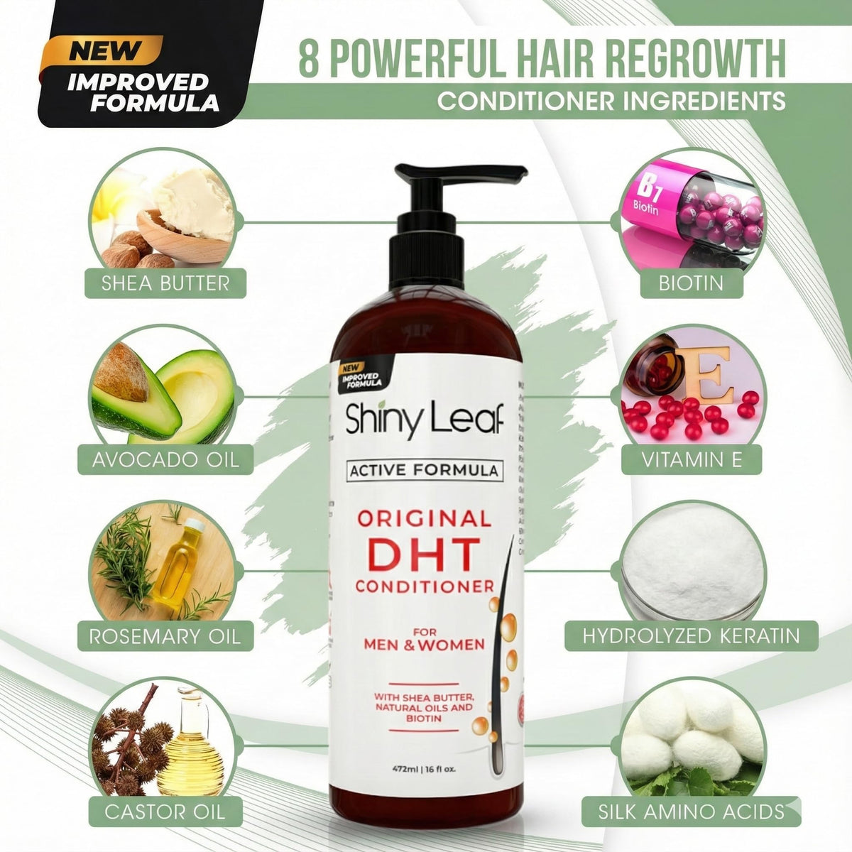 Shiny Leaf DHT Blocker Conditioner rose-fragrance image conveys spa-like freshness