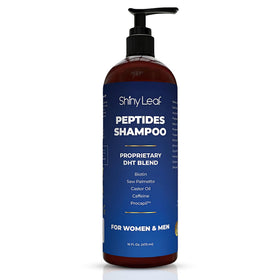 Shiny Leaf Peptide Shampoo bottle front highlights thickening formula for all hair types