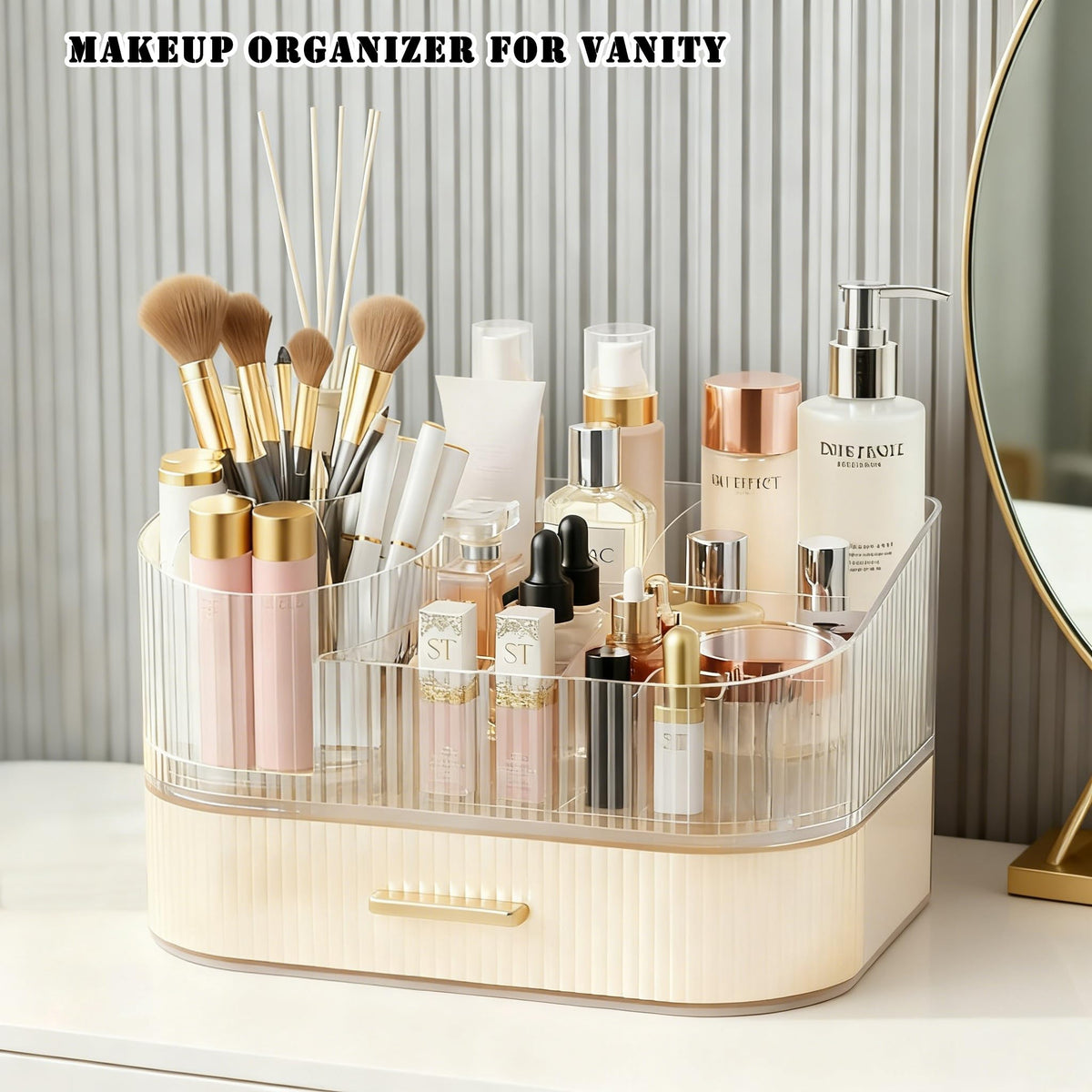 ShinyDew stackable drawer unit keeps vanity essentials neatly organized.