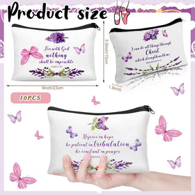 Shinylin makeup bag featuring Bible verse design and lavender hues for travel organization
