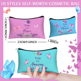 Shinylin You Are butterfly canvas makeup bag in black, compact yet roomy for essentials.