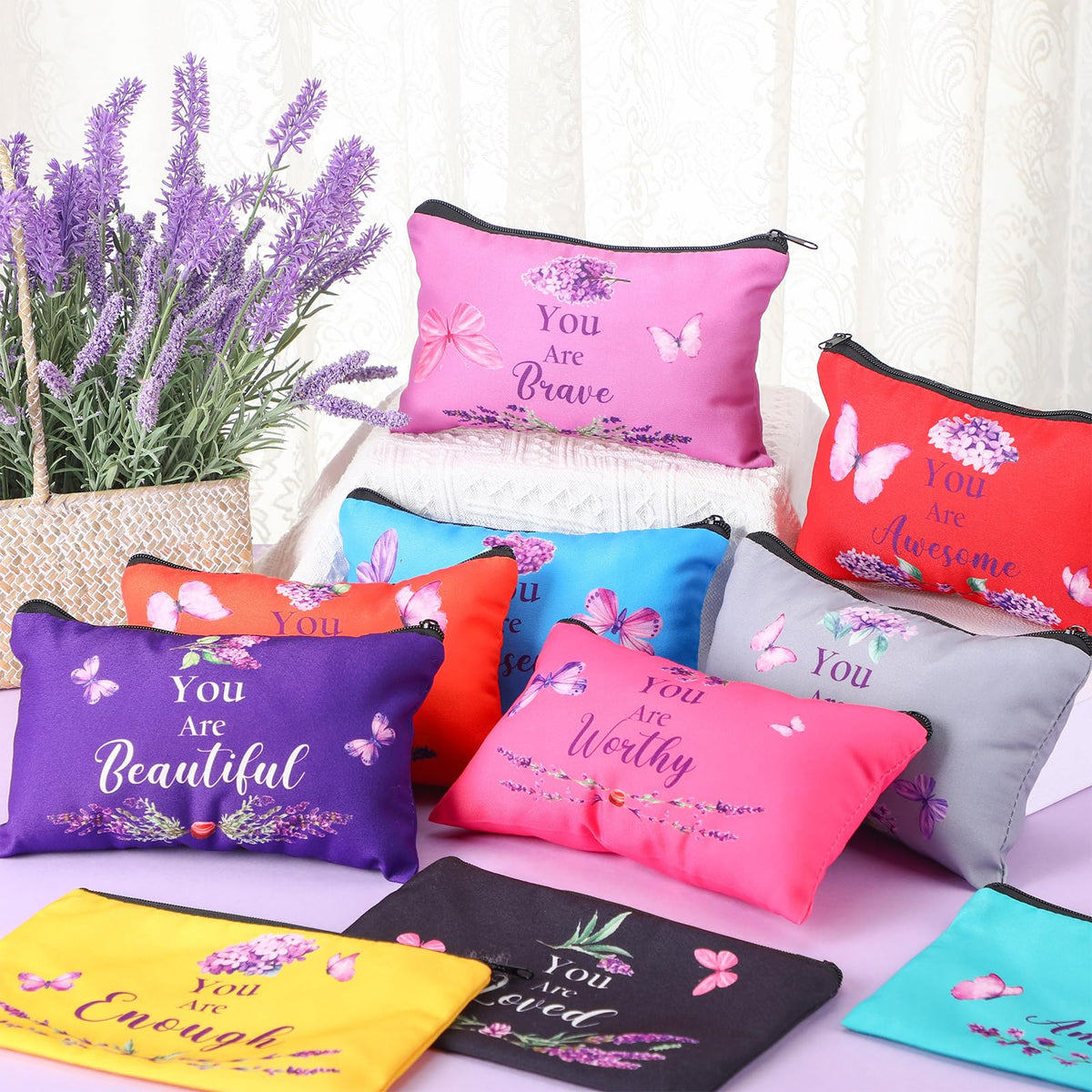 Shinylin You Are butterfly canvas makeup bag in red, bright gift option for Mom.