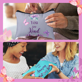 Shinylin You Are butterfly canvas makeup bag in yellow, cheerful organizer for purse or bag.