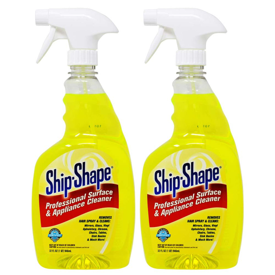 Ship-Shape Professional cleaner bottle and surfaces delivers streak-free shine for salon stations.