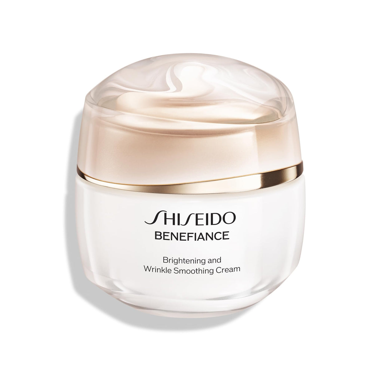 Shiseido Benefiance Brightening Cream bottle shows 24 hour hydration for radiant skin