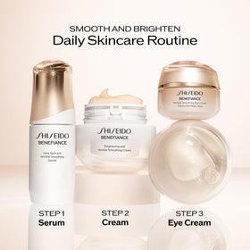 Premium display of Shiseido Benefiance packaging reinforces luxury skincare experience