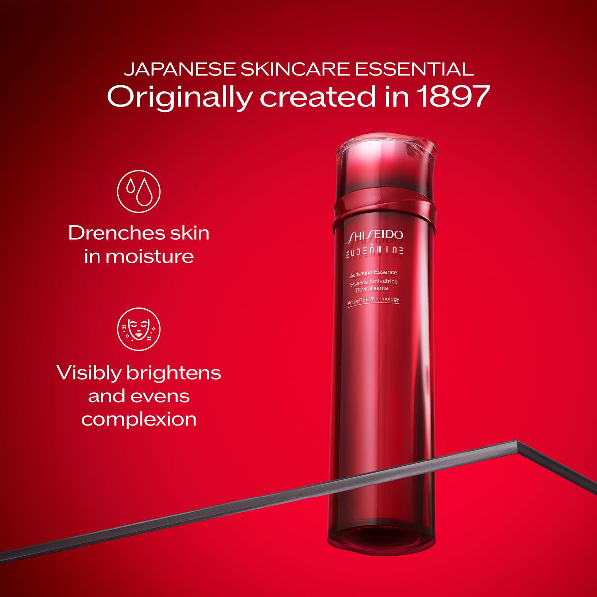 Applying Shiseido Eudermine Activating Essence to skin with fingertips for activation.