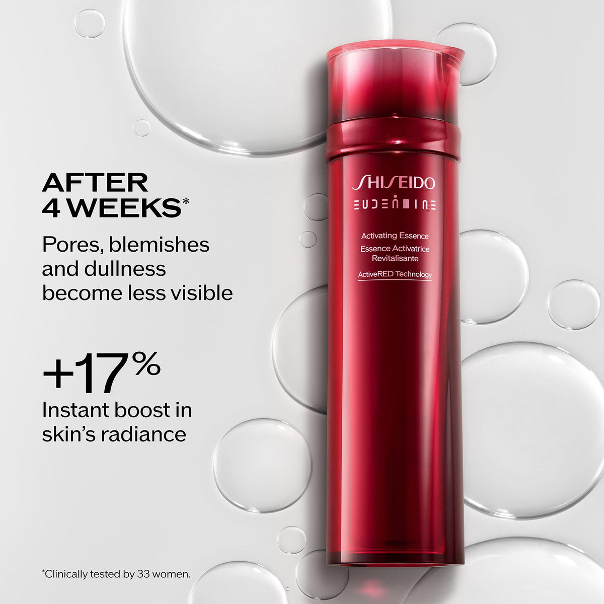 Close-up texture of Shiseido Eudermine Activating Essence for smooth, hydrated skin.