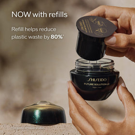 Shiseido Future Solution LX moisturizing closeup illustrating 24-hour hydration.