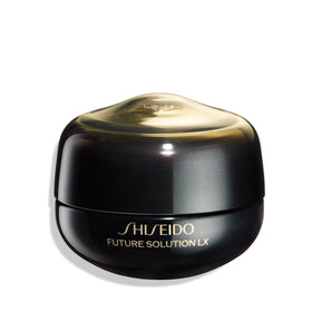 Shiseido Future Solution LX eye-lip cream bottle with premium packaging suggesting firming benefits