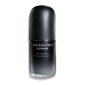 Shiseido Men Ultimune Serum bottle front with premium packaging and hydration potential.