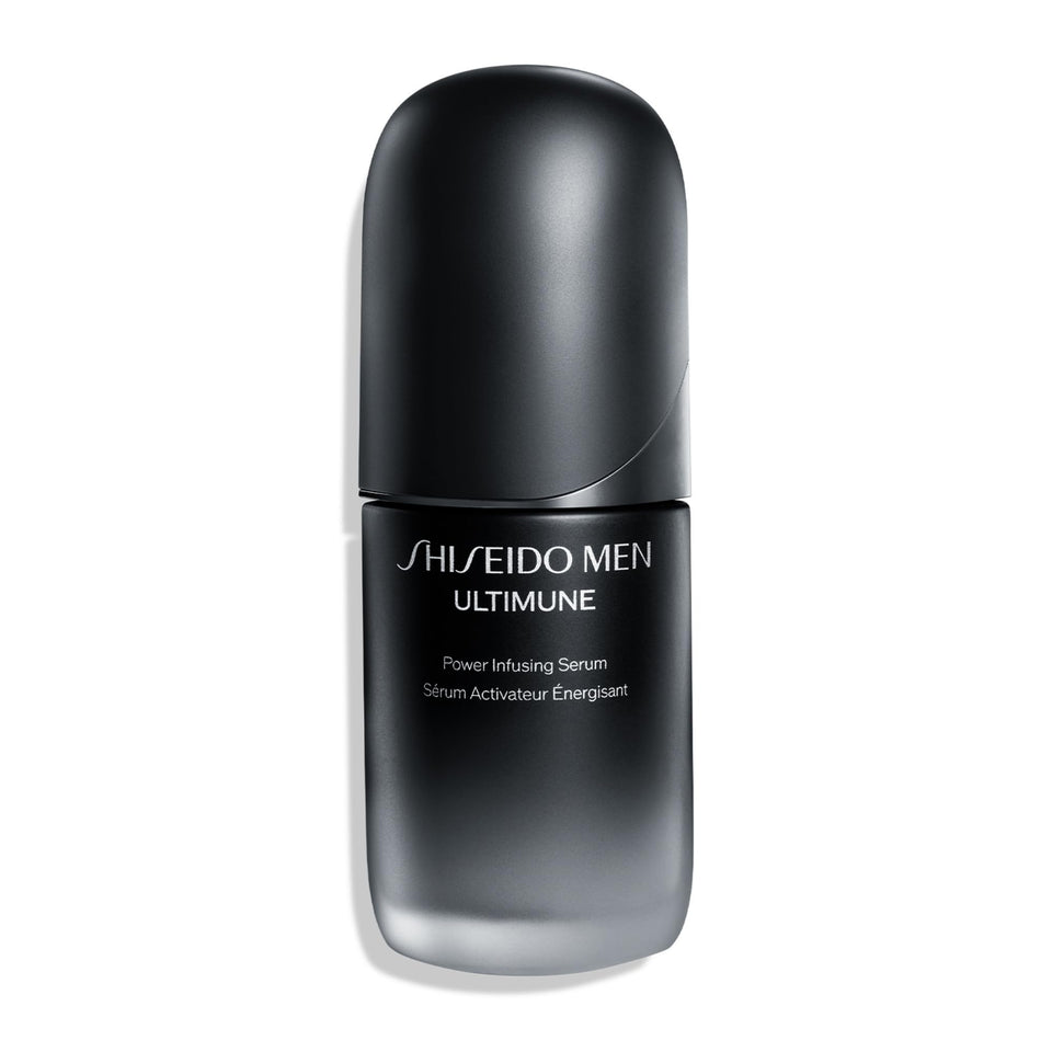 Shiseido Men Ultimune Serum bottle front with premium packaging and hydration potential.