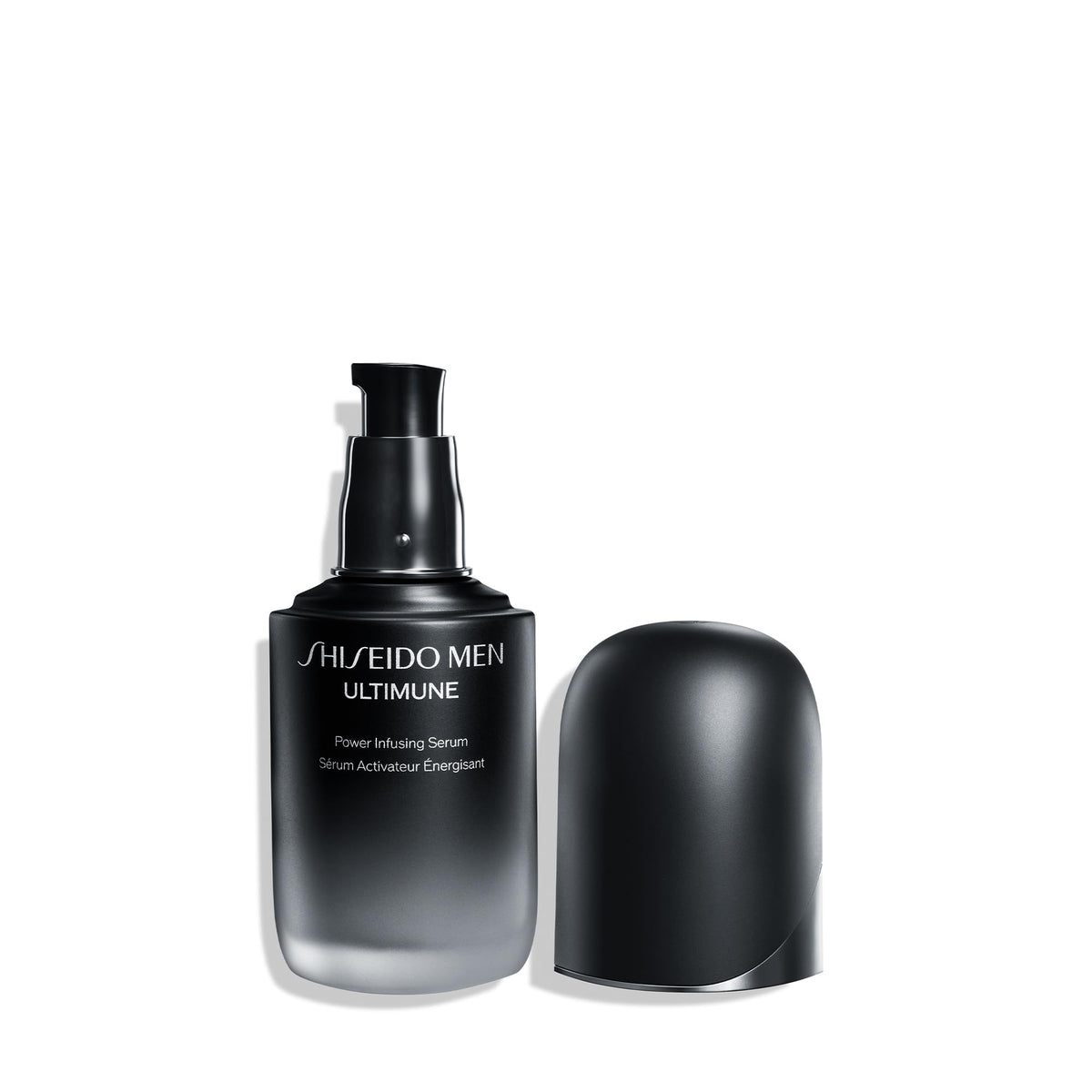 Shiseido Men Ultimune Serum drops into hand showing daily use potential.