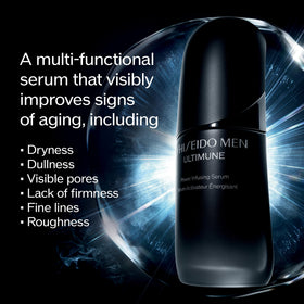 Shiseido Men Ultimune Serum pump-action demonstrates easy dispensing and quick absorption.