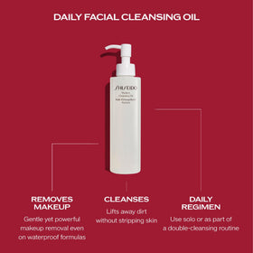 Shiseido Perfect Cleansing Oil massage on wet skin to dissolve waterproof makeup.