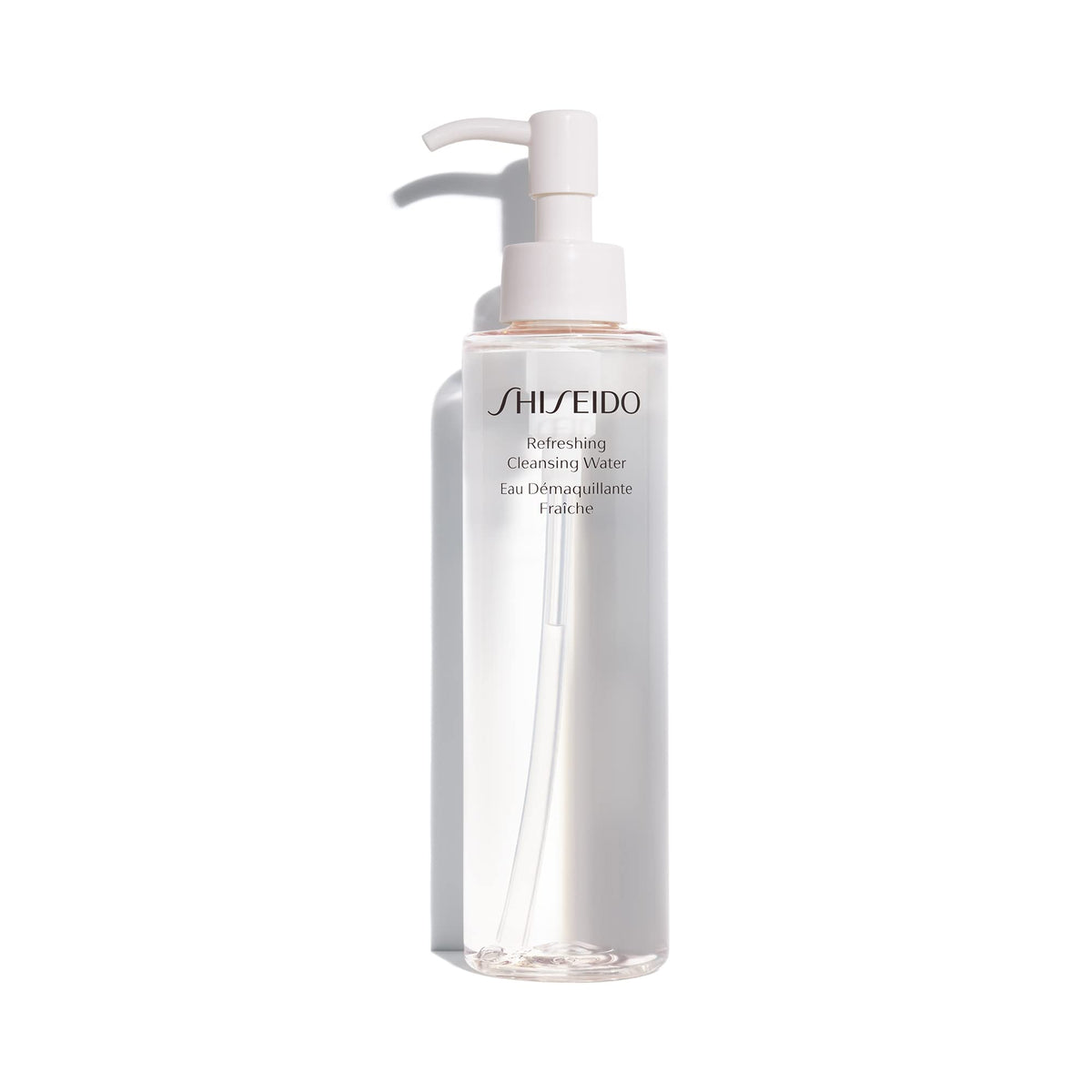 Shiseido Refreshing Cleansing Water bottle with pump for makeup removal and oil control