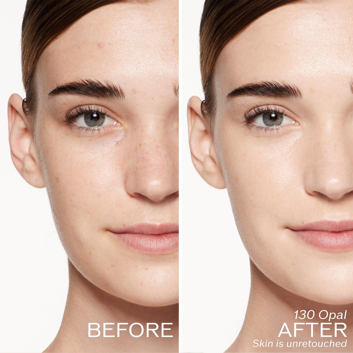 Shiseido RevitalEssence Skin Glow Foundation Opal 130 swatch on skin.
