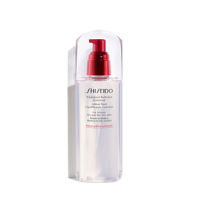 Shiseido Treatment Softener Enriched bottle on display for hydrated skin prep.