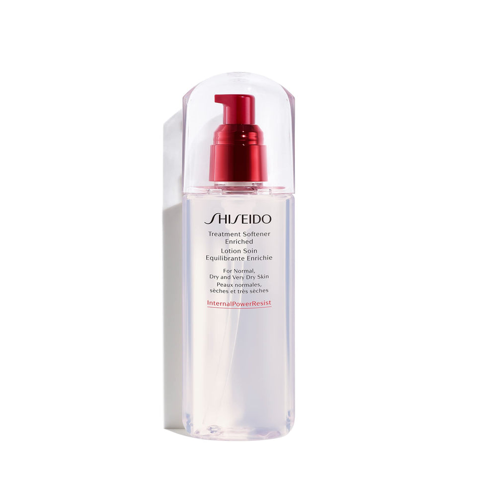 Shiseido Treatment Softener Enriched bottle on display for hydrated skin prep.