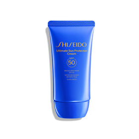 Shiseido Ultimate Sun Protector Cream tube front with SPF 50 and smooth finish