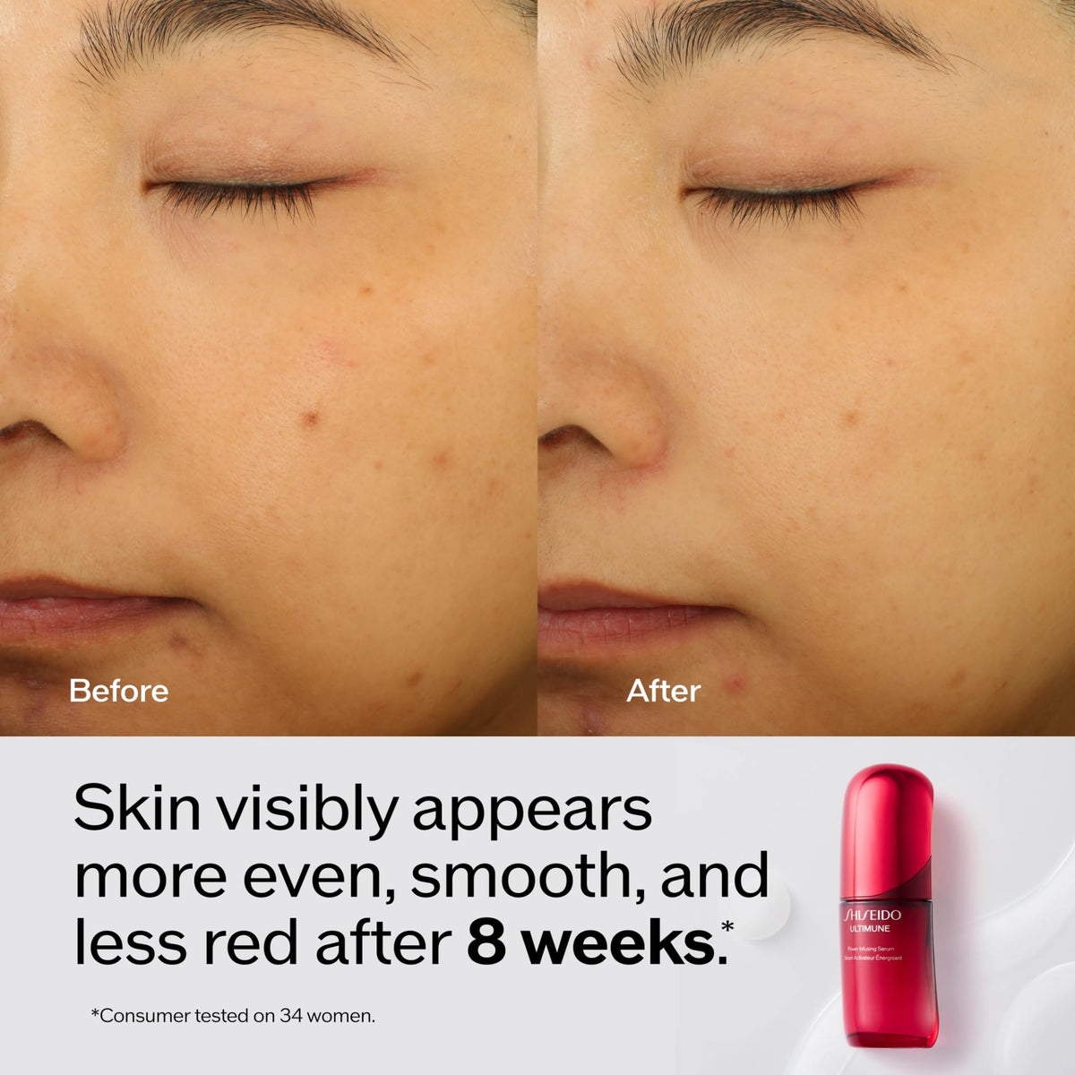 Shiseido Ultimune close-up ingredients hints at Camellia-derived nourishment.