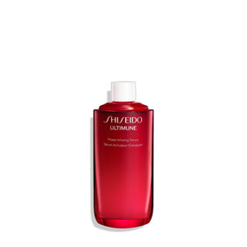 Shiseido Ultimune serum bottle on a clean surface for daily radiance.