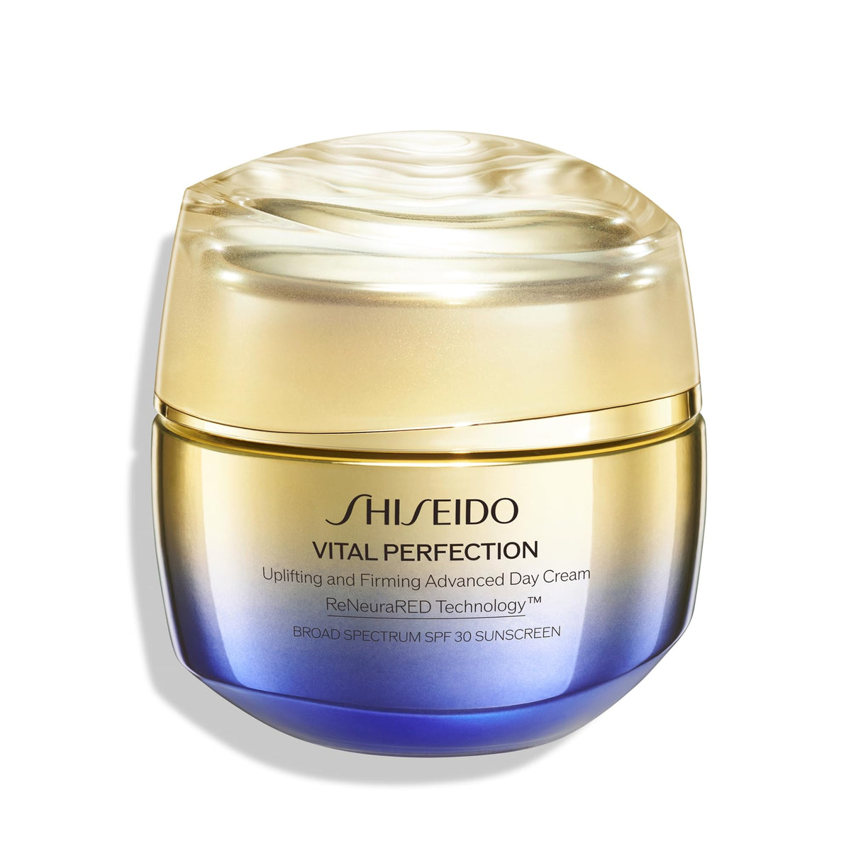 Shiseido Vital Perfection advanced day cream packaging shows premium design and protection.