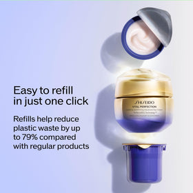 Shiseido Vital Perfection day cream on skin after use with even tone.