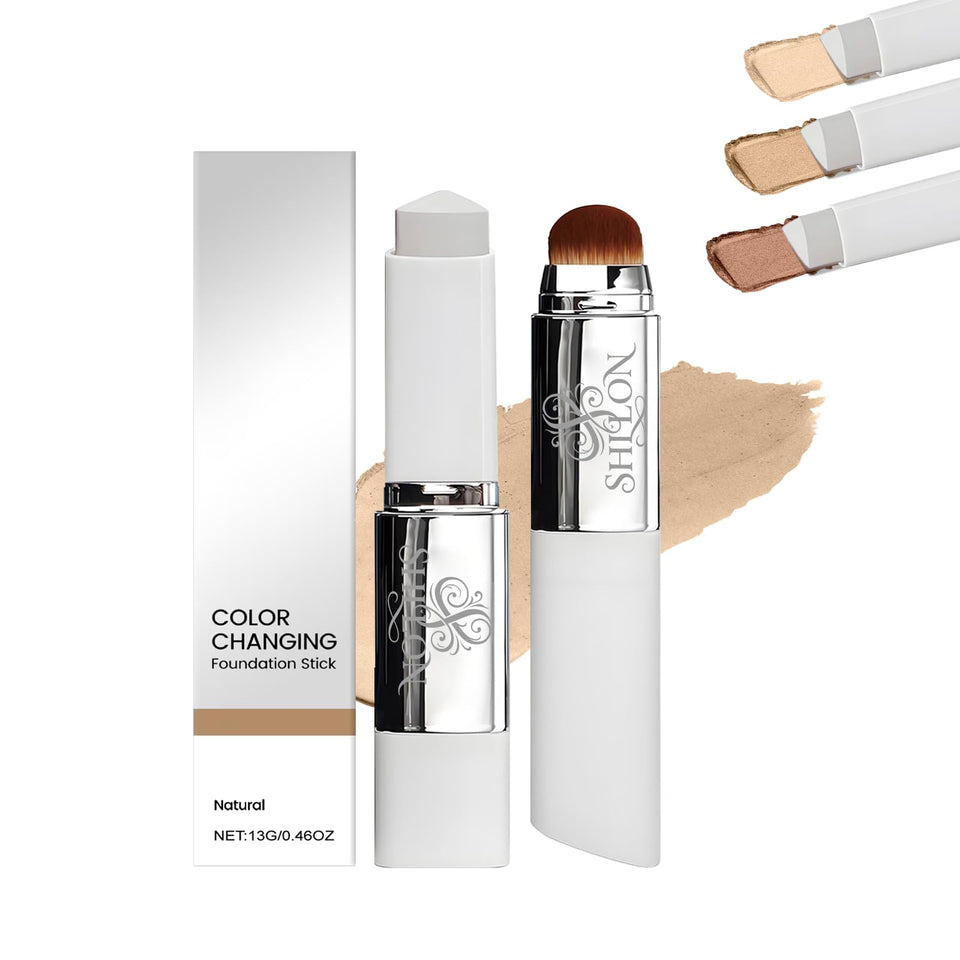 SHLLON color-changing foundation stick cap close-up showing self-adapting shade