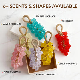 Hanging SHLLON grape soap on rope adds decorative bathroom ambiance