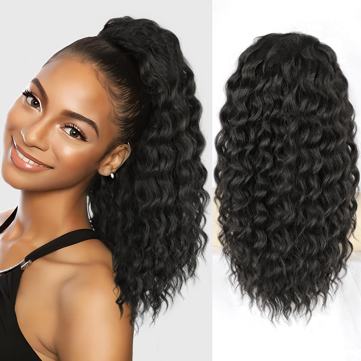 SHNMIN 18-inch curly drawstring ponytail for effortless daily styling