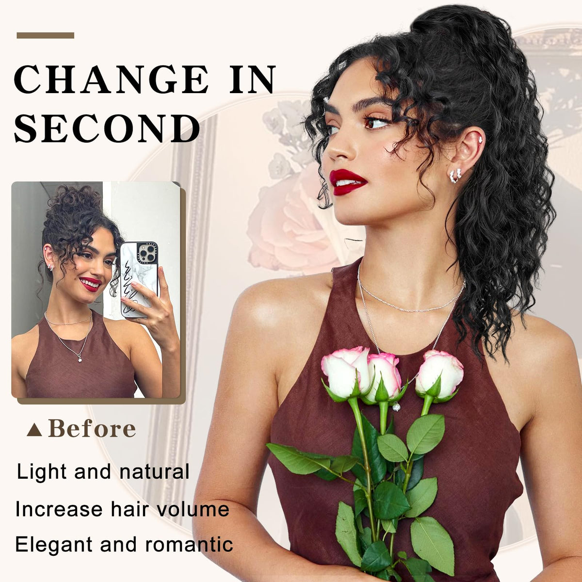 SHNMIN clip-in ponytail design enables quick, secure styling