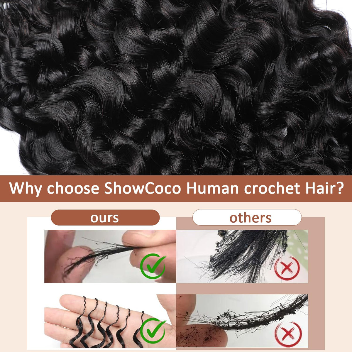 ShowCoco Miracle Knots natural black curls with voluminous, fluffy style