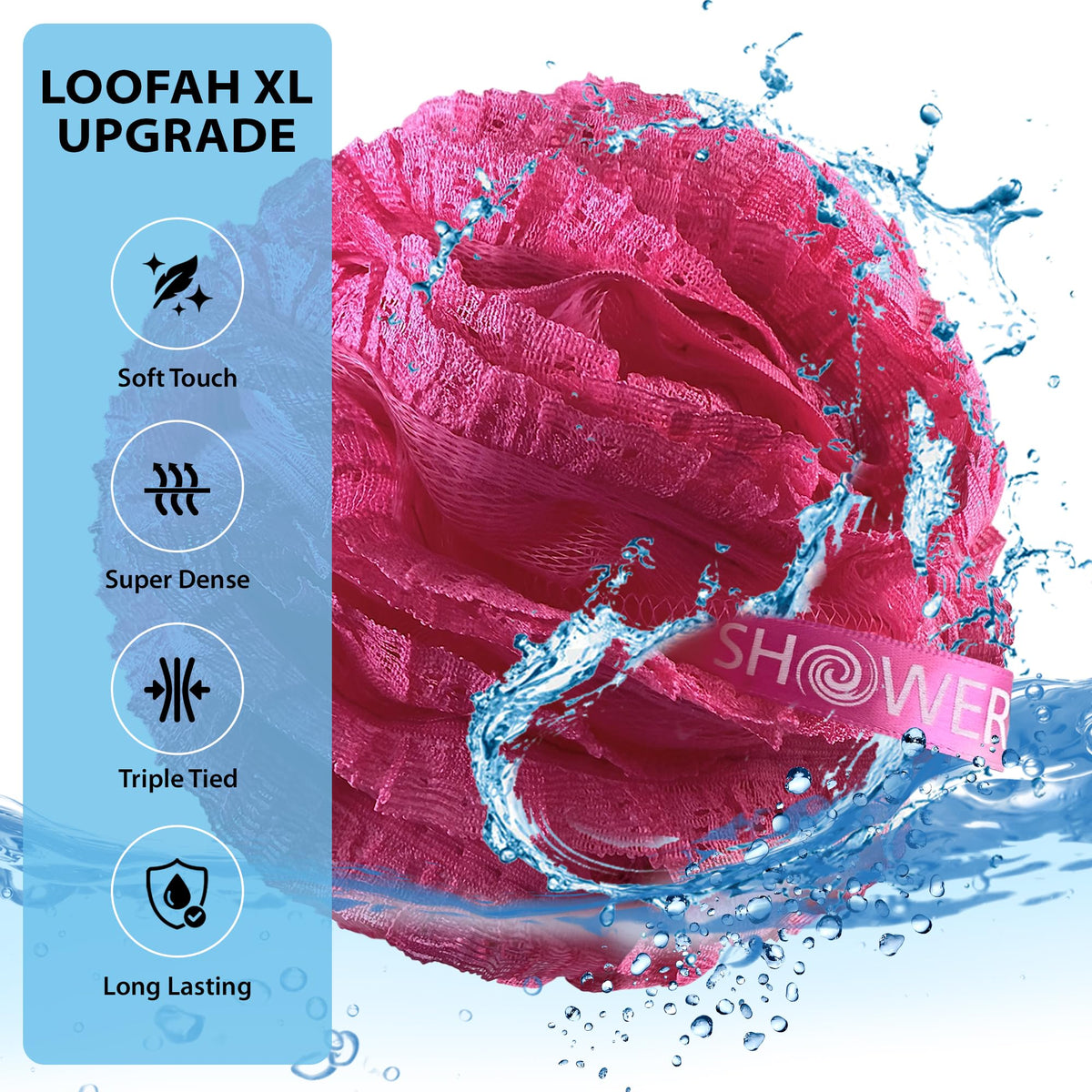 Shower Bouquet 60g pouf enhances luxurious suds during shower time.