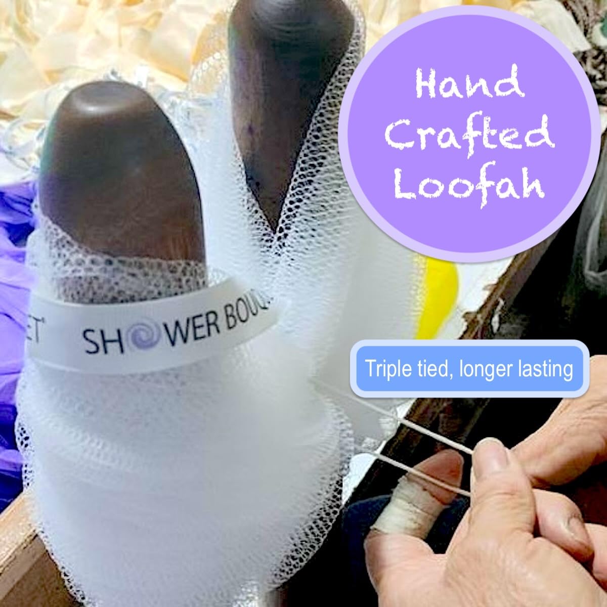 Shower Bouquet activated-charcoal-infused back-scrubber purifies skin during washing.