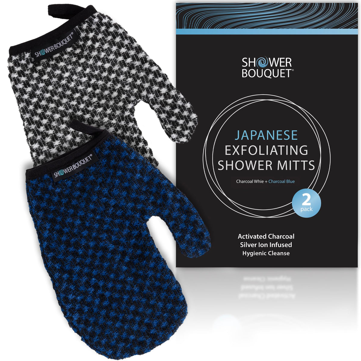 Shower Bouquet Japanese exfoliating mitt exterior with charcoal for deep cleansing