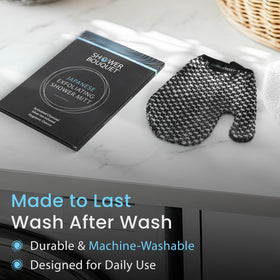 Shower Bouquet mitt in use during shower routine supports thorough cleansing