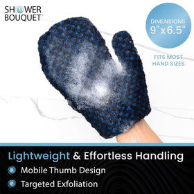 Shower Bouquet mitt-packaging shows a two-piece kit ready for daily use