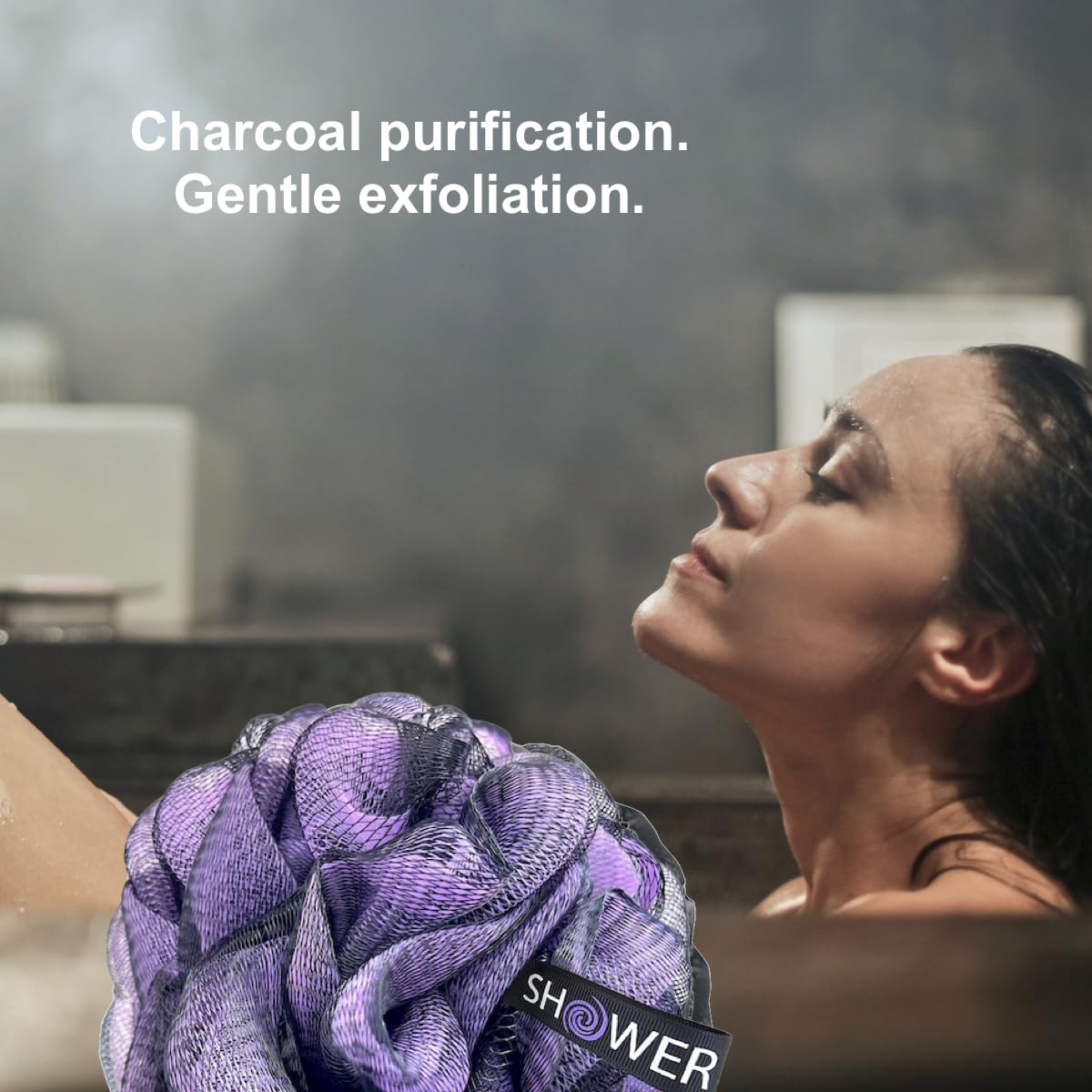 Shower Bouquet 17-inch long-handle back brush extends reach for thorough exfoliation