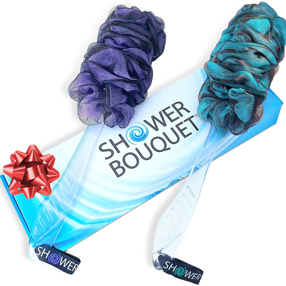 Shower Bouquet loofah-charcoal back-scrubber for deep exfoliation and refreshing cleansing.