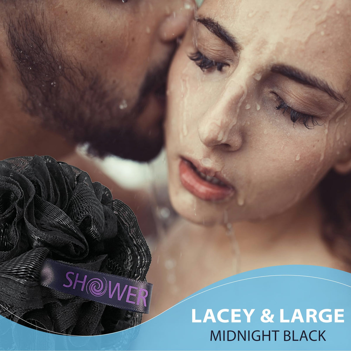 Shower Bouquet booty blue lace mesh loofah offers refreshing exfoliation for daily use.